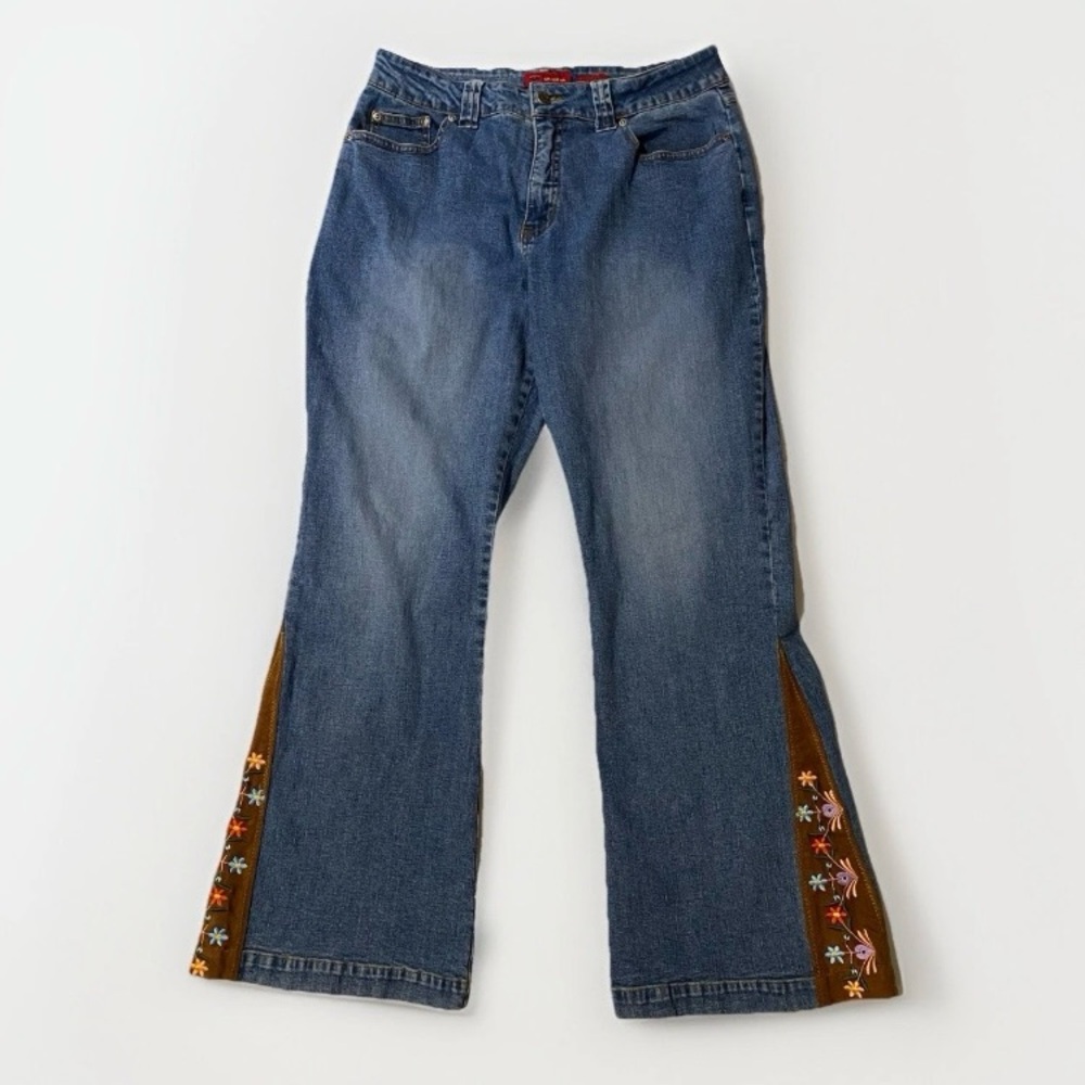 Arizona 16 1/2 Plus girls stretch  boho flare embroidered leg jeans